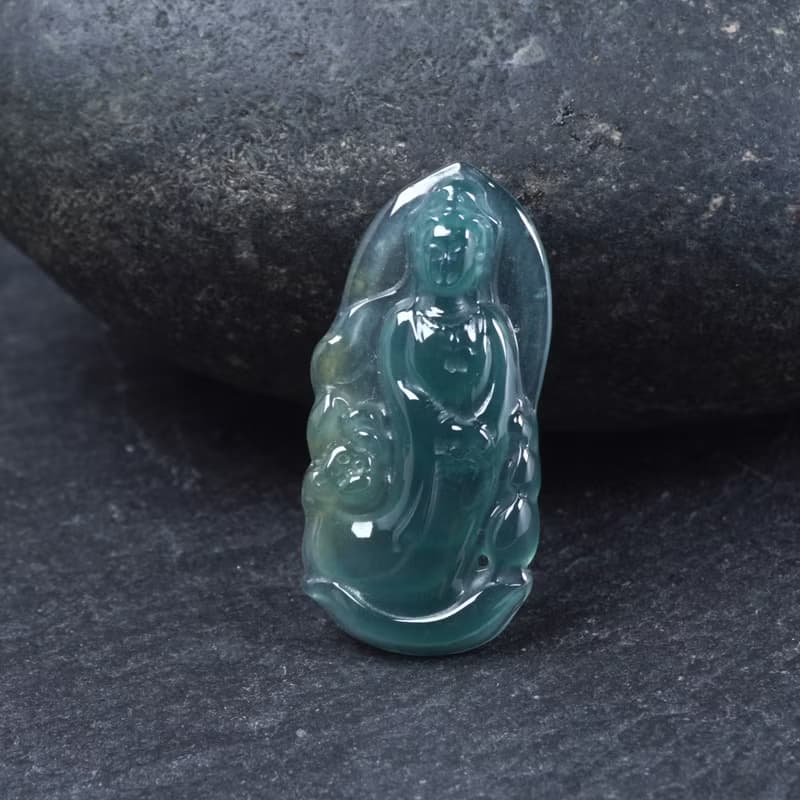 冰種藍水翡翠觀音菩薩項鍊 | 天然翡翠A貨 | 送禮