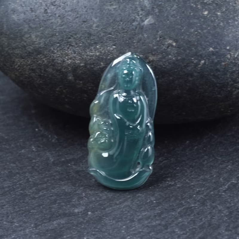冰種藍水翡翠觀音菩薩項鍊 | 天然翡翠A貨 | 送禮