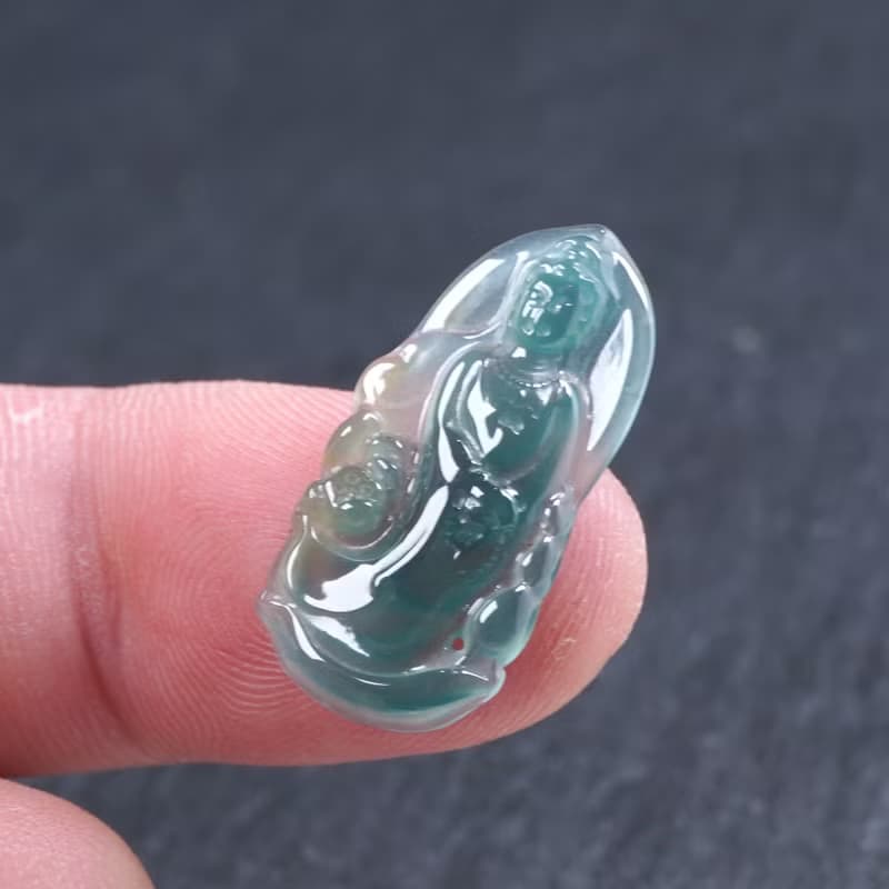 冰種藍水翡翠觀音菩薩項鍊 | 天然翡翠A貨 | 送禮