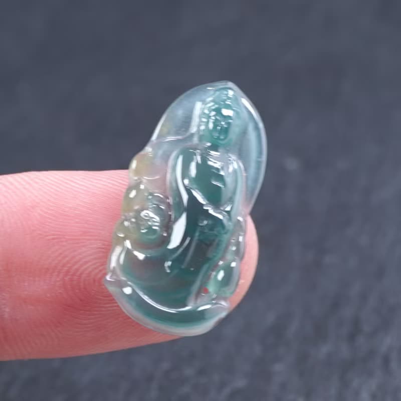 冰種藍水翡翠觀音菩薩項鍊 | 天然翡翠A貨 | 送禮