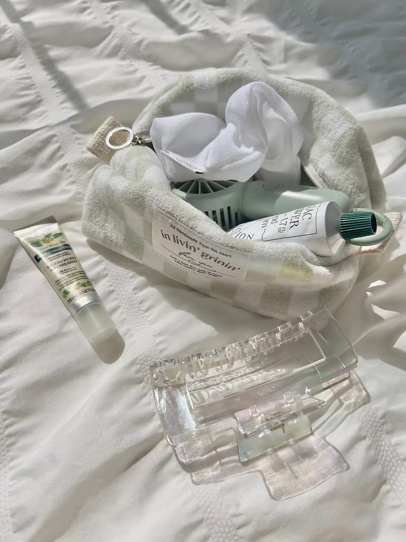 terry checker pouch M_soft sage