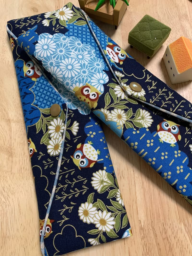 文青風環保純棉筷袋 典雅古風 貓頭鷹 復古藍 優雅氣質  日本 潮