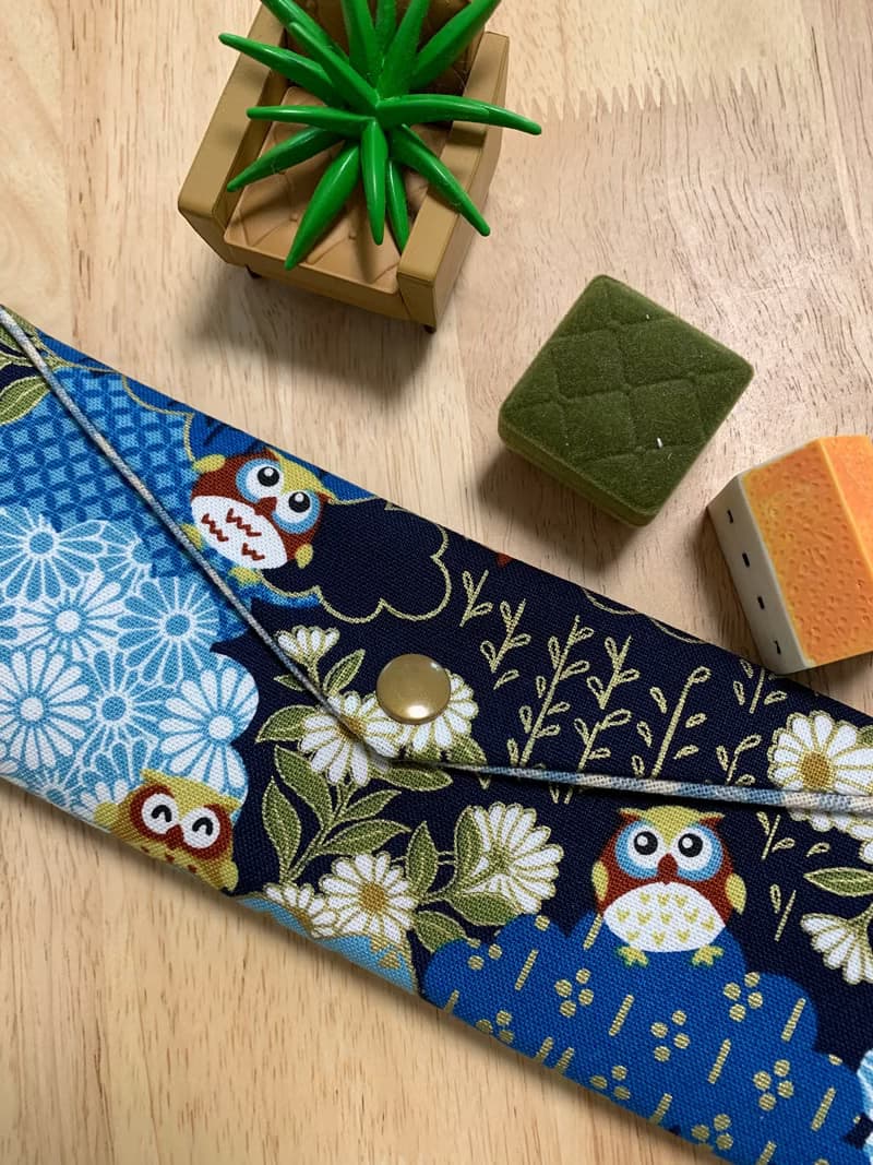 文青風環保純棉筷袋 典雅古風 貓頭鷹 復古藍 優雅氣質  日本 潮