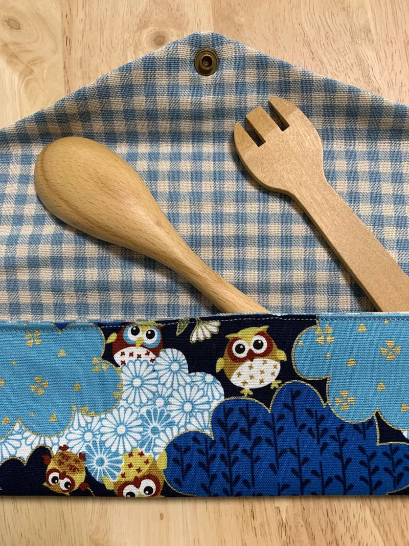 文青風環保純棉筷袋 典雅古風 貓頭鷹 復古藍 優雅氣質  日本 潮