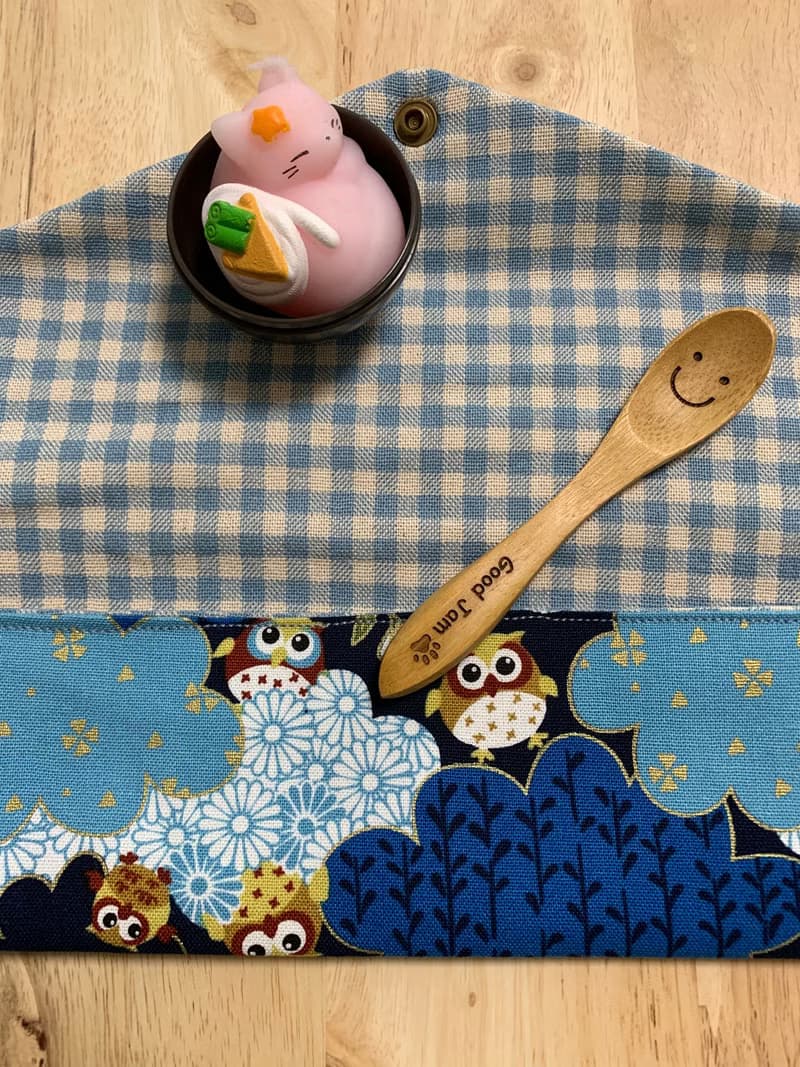 文青風環保純棉筷袋 典雅古風 貓頭鷹 復古藍 優雅氣質  日本 潮