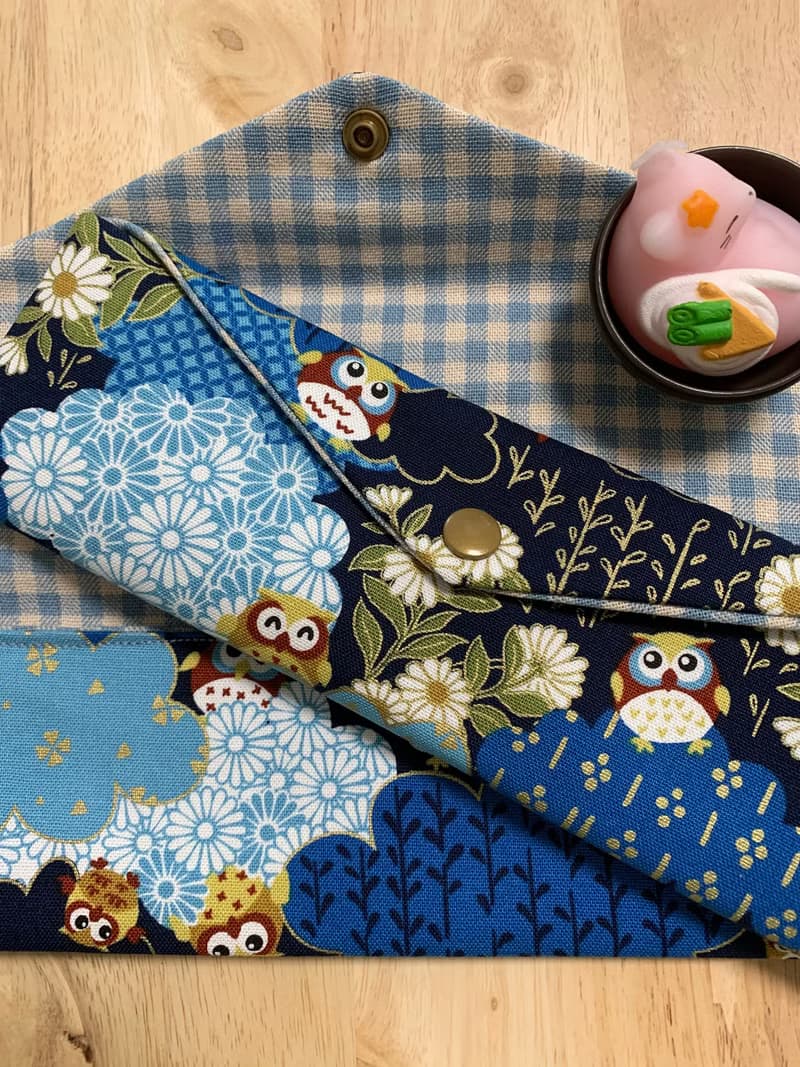 文青風環保純棉筷袋 典雅古風 貓頭鷹 復古藍 優雅氣質  日本 潮