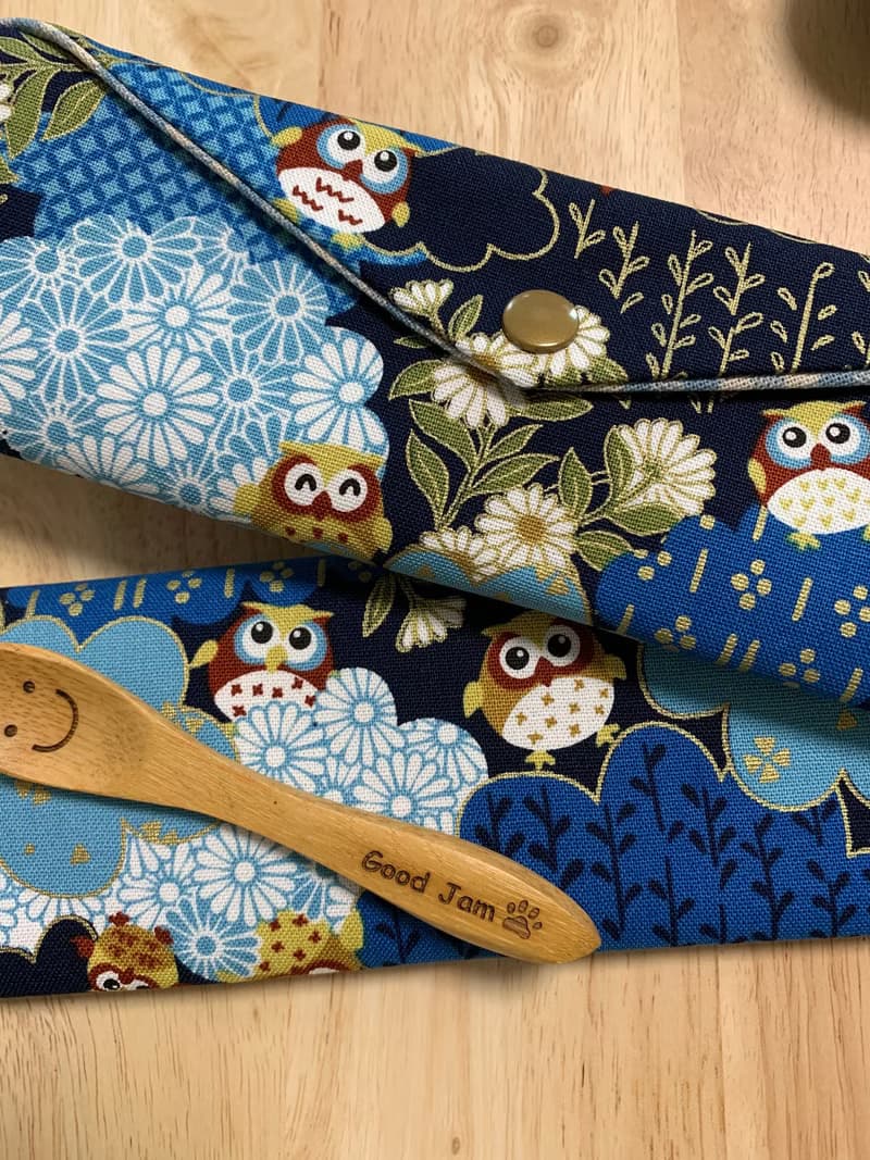 文青風環保純棉筷袋 典雅古風 貓頭鷹 復古藍 優雅氣質  日本 潮
