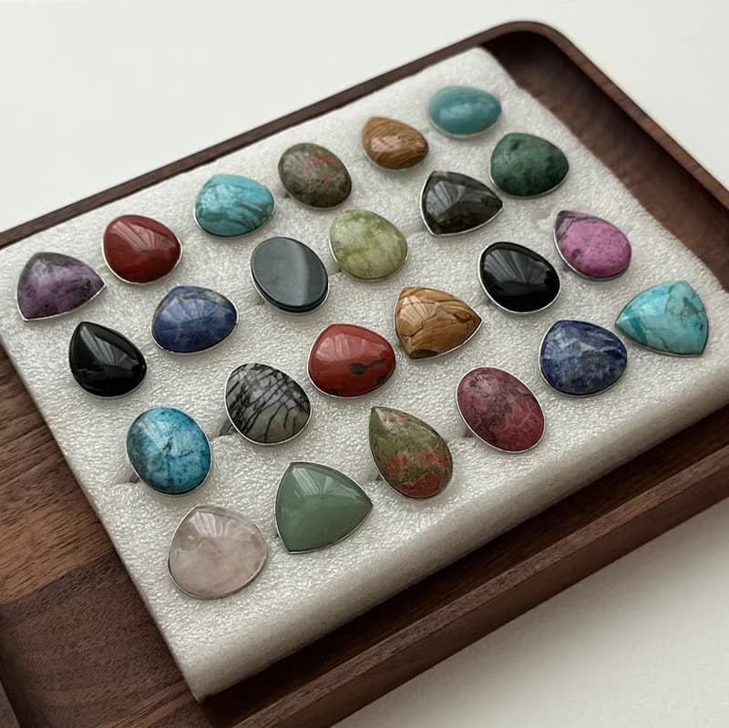 【復古寶石戒】黑瑪瑙 藍 綠東陵 紫水晶 粉晶 大理石 介指戒指