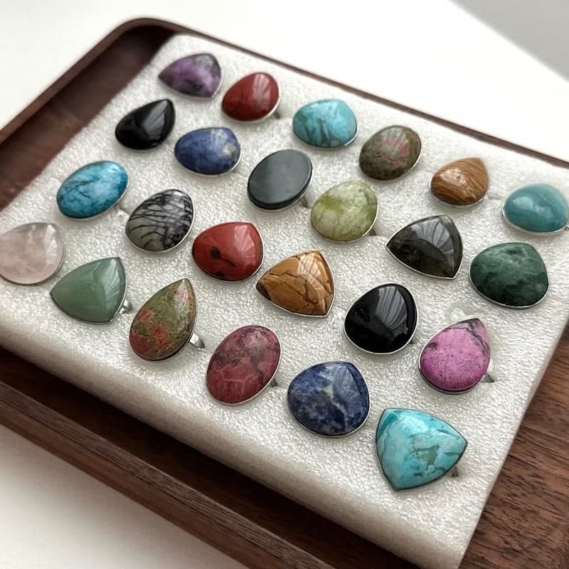 【復古寶石戒】黑瑪瑙 藍 綠東陵 紫水晶 粉晶 大理石 介指戒指