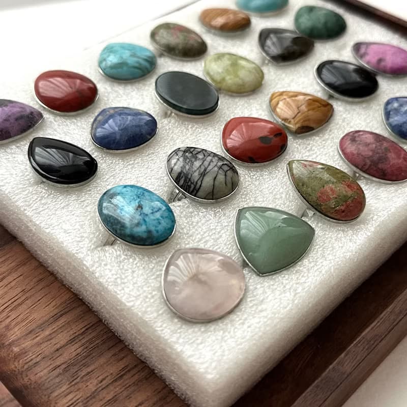 【復古寶石戒】黑瑪瑙 藍 綠東陵 紫水晶 粉晶 大理石 介指戒指