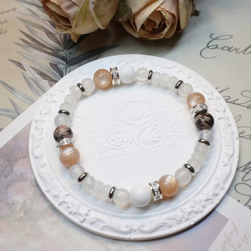 Six Cats 天然礦石 曜石與月光石的手鍊 情侶手鍊 禮物