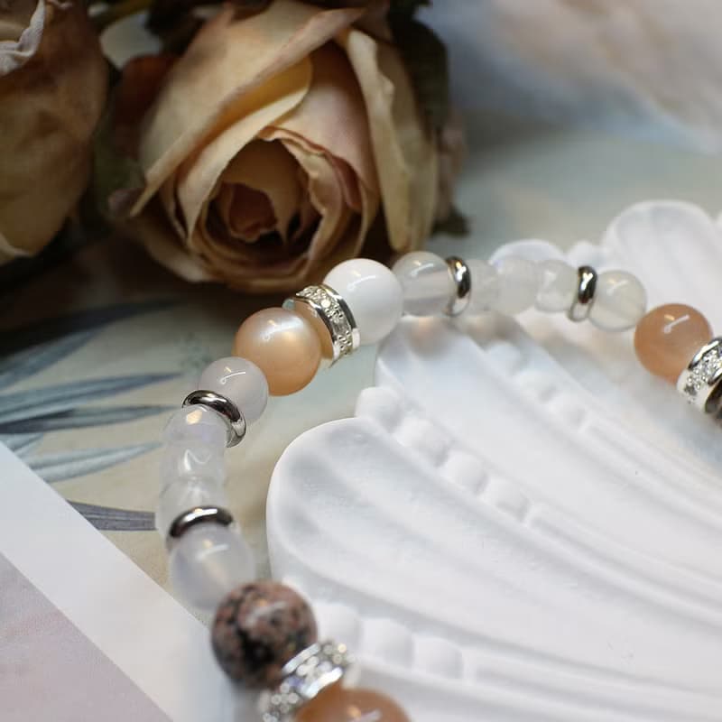 Six Cats 天然礦石 曜石與月光石的手鍊 情侶手鍊 禮物