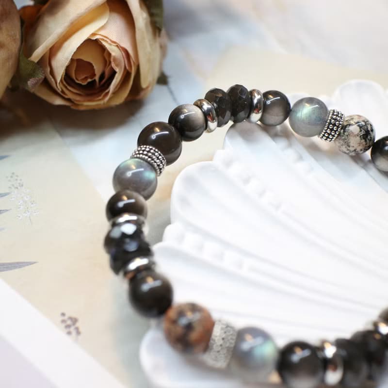 Six Cats 天然礦石 曜石與月光石的手鍊 情侶手鍊 禮物