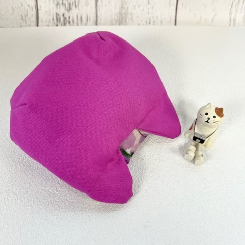 ネコ型　ばね口ポーチ　/ピンクパープルキャンバス×フラワーパープル