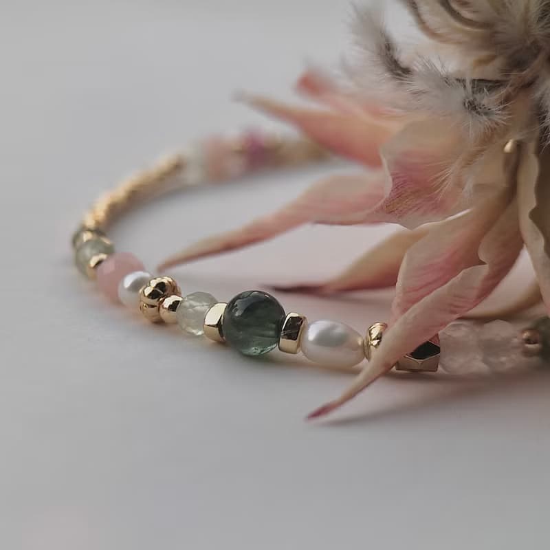 【九月・新娘花】山櫻花嫁 | 碧璽葡萄石手鍊 長度可調 水晶手鍊