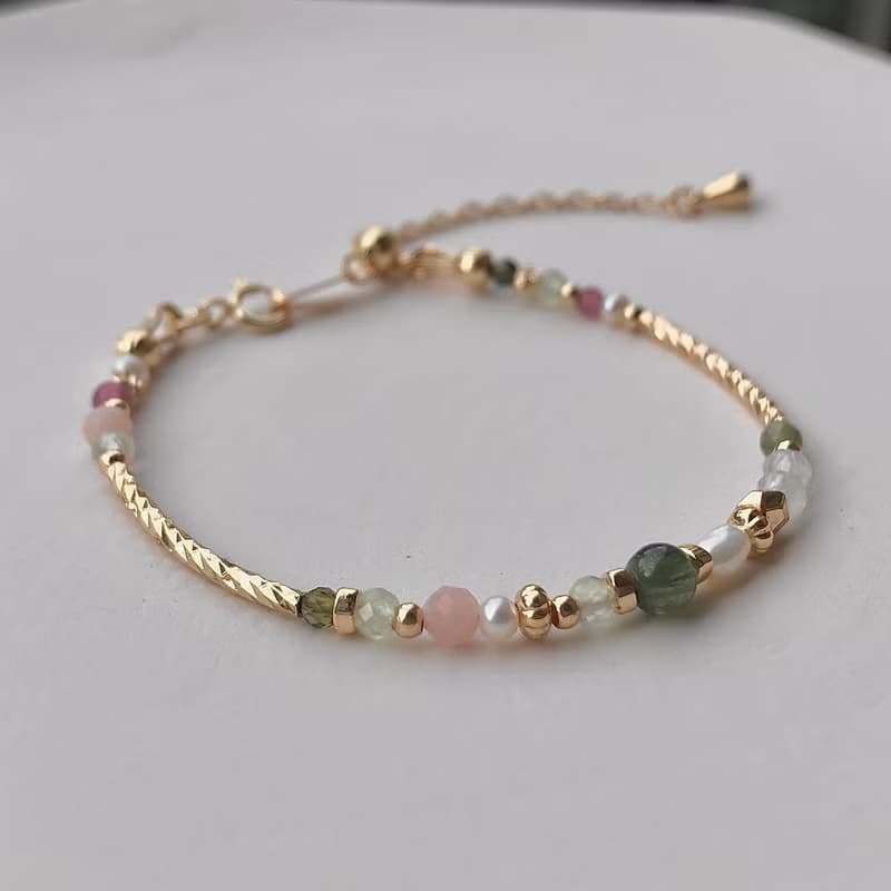 【九月・新娘花】山櫻花嫁 | 碧璽葡萄石手鍊 長度可調 水晶手鍊