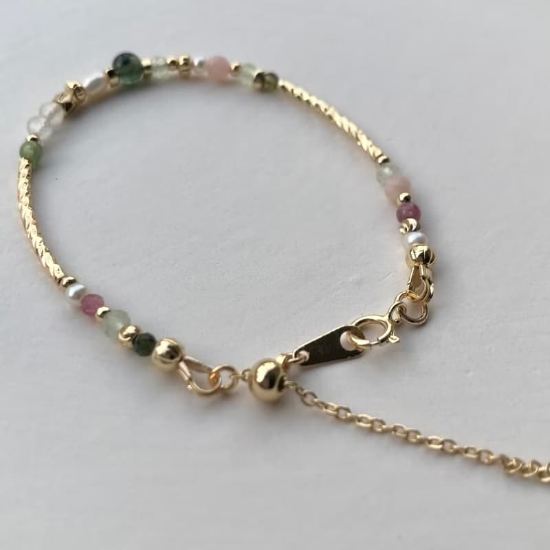 【九月・新娘花】山櫻花嫁 | 碧璽葡萄石手鍊 長度可調 水晶手鍊