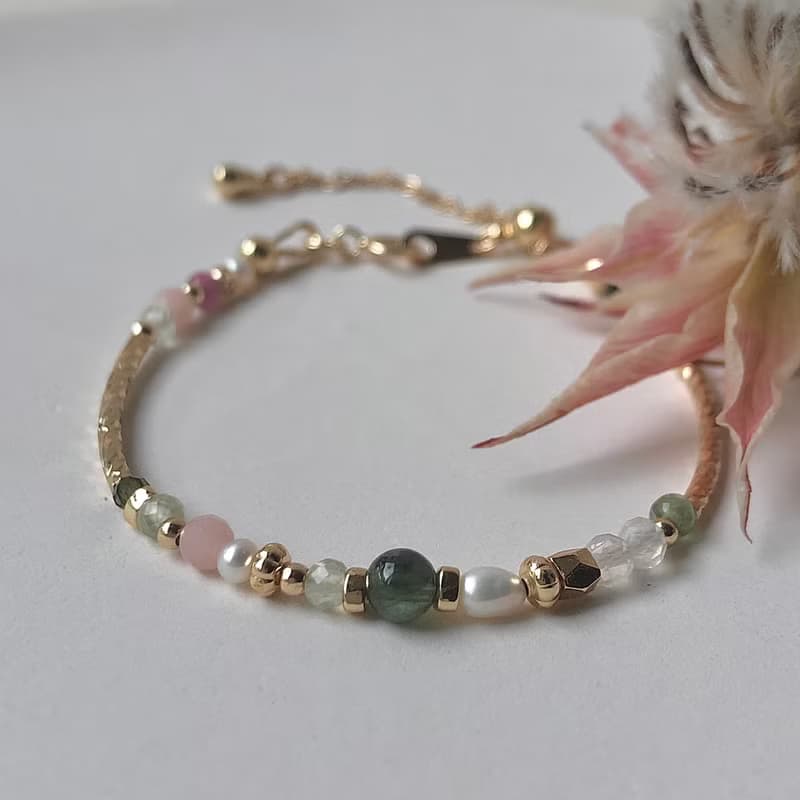 【九月・新娘花】山櫻花嫁 | 碧璽葡萄石手鍊 長度可調 水晶手鍊