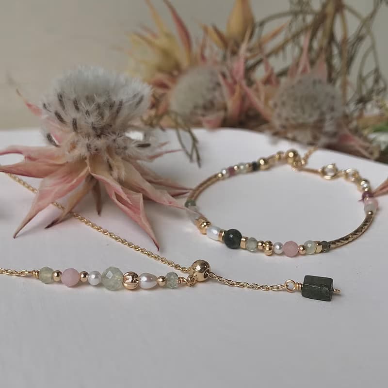 【九月・新娘花】山櫻花嫁 | 碧璽葡萄石手鍊 長度可調 水晶手鍊