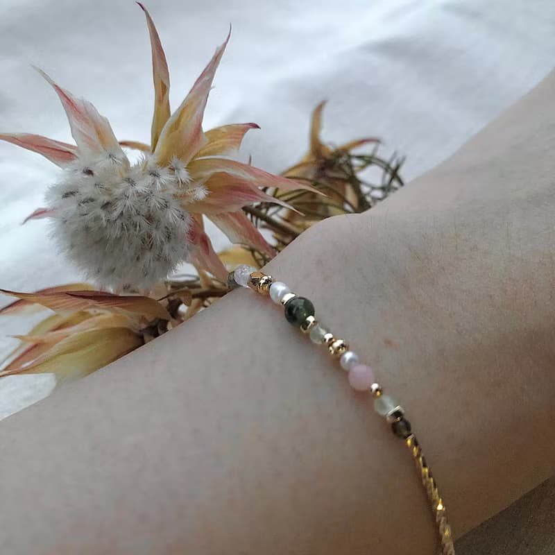 【九月・新娘花】山櫻花嫁 | 碧璽葡萄石手鍊 長度可調 水晶手鍊