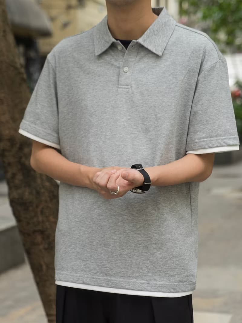 T-shirt 夏季基本款純色假兩件短袖POLO 合身剪裁Cityboy