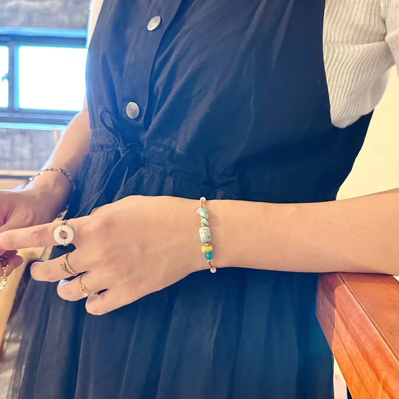 老林雜貨 | 天然石黃銅手鍊 綠點石/天河石/橄欖石