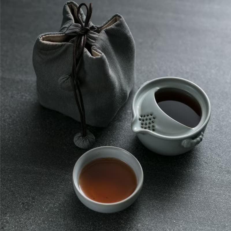 陸寶 汝窯  仙石隨手泡 1壺1杯+攜行布袋 旅行茶具