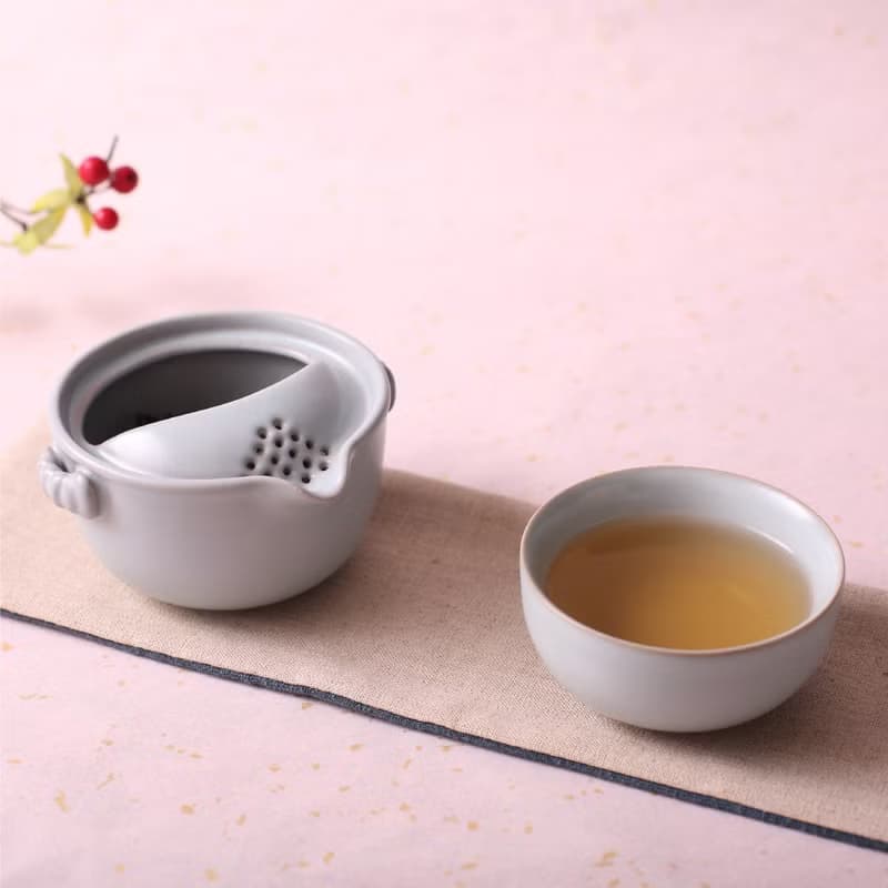 陸寶 汝窯  仙石隨手泡 1壺1杯+攜行布袋 旅行茶具