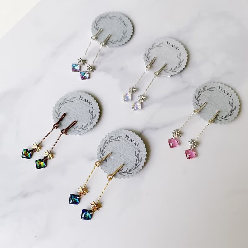 YLANG【光芒】造型耳環Swarovski/藝術銅線(無痛仿針耳夾/耳勾