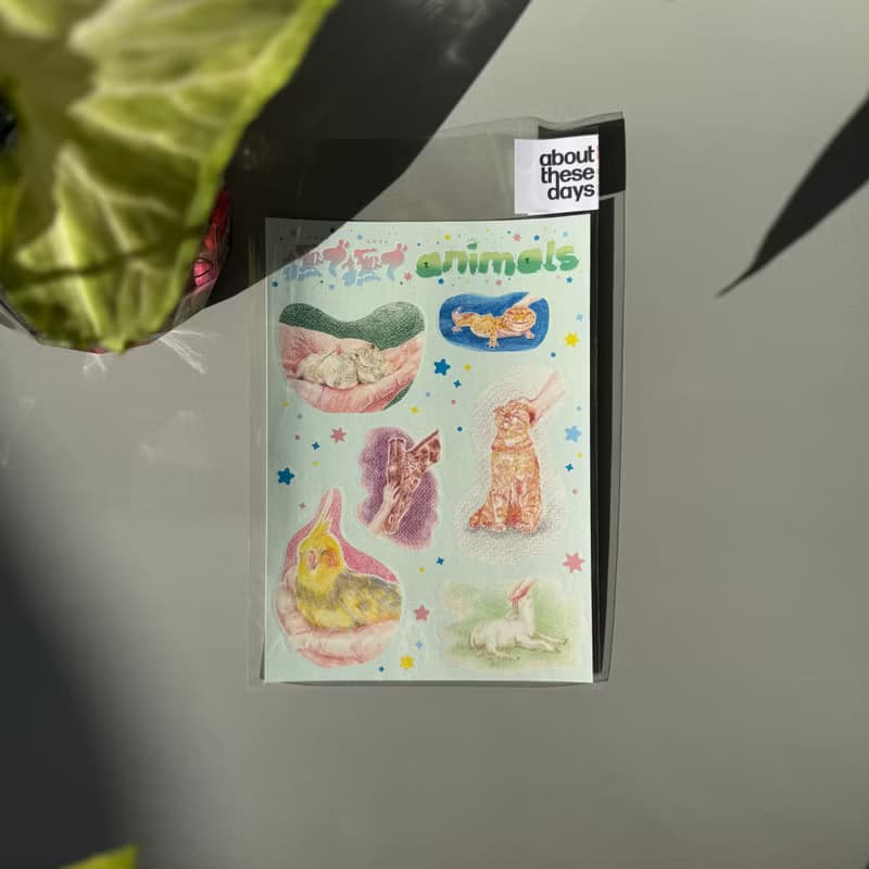 【PVC貼紙】親親動物 - 撫で撫で animals (藍)