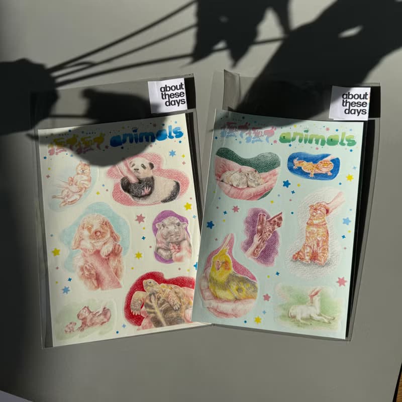 【PVC貼紙】親親動物 - 撫で撫で animals (藍)