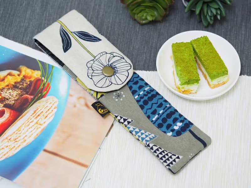 【Gi LAI】 6.5*26Cm環保雙層筷袋 餐具袋-幾何森林