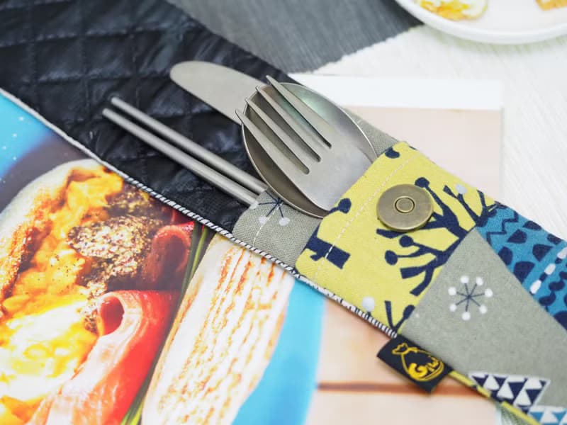 【Gi LAI】 6.5*26Cm環保雙層筷袋 餐具袋-幾何森林