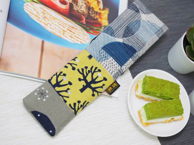 【Gi LAI】 6.5*26Cm環保雙層筷袋 餐具袋-幾何森林