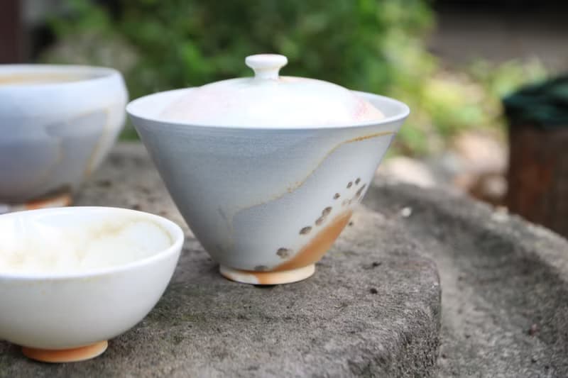 柴燒白瓷蓋碗茶器組