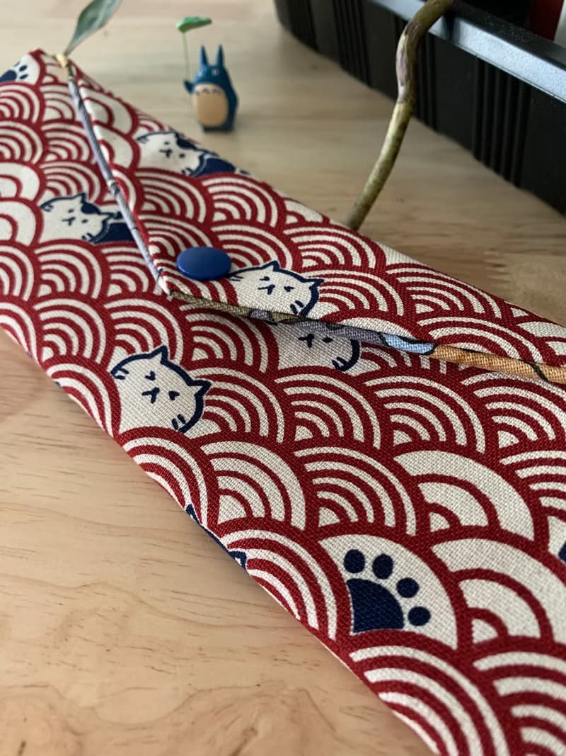 文青風環保純棉筷袋 柯基樂悠遊 質感原胚 海波紅 日本 潮物 收納