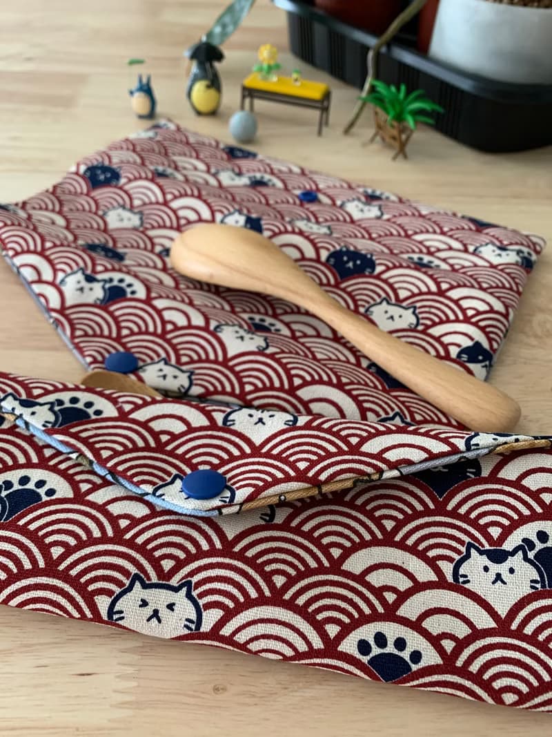 文青風環保純棉筷袋 柯基樂悠遊 質感原胚 海波紅 日本 潮物 收納