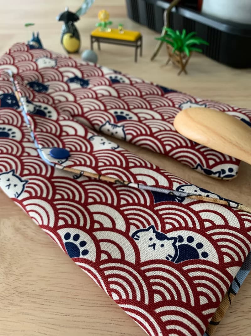 文青風環保純棉筷袋 柯基樂悠遊 質感原胚 海波紅 日本 潮物 收納