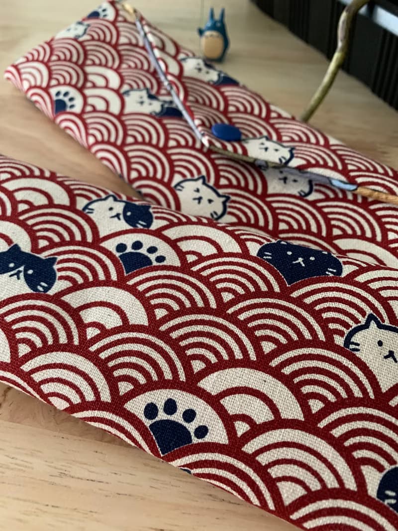 文青風環保純棉筷袋 柯基樂悠遊 質感原胚 海波紅 日本 潮物 收納