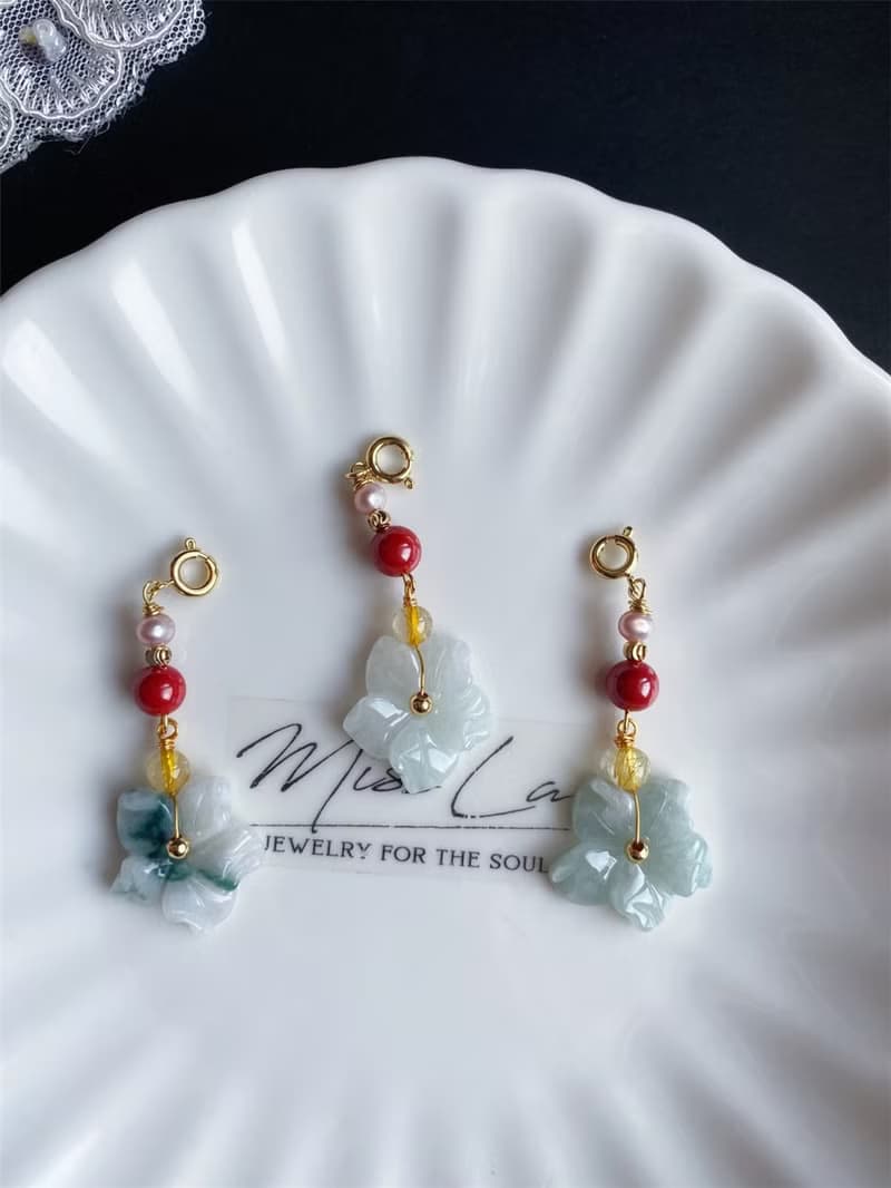 天然緬甸玉翡翠 有錢花 隨意扣 滴溜 項鍊 手鍊配飾 禮物