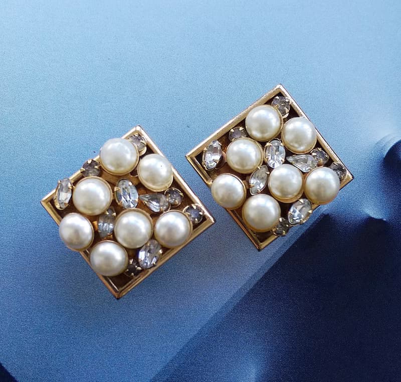 Vintage Jewelry 西洋古董飾品 個性 方寸珠鑽 夾式耳環