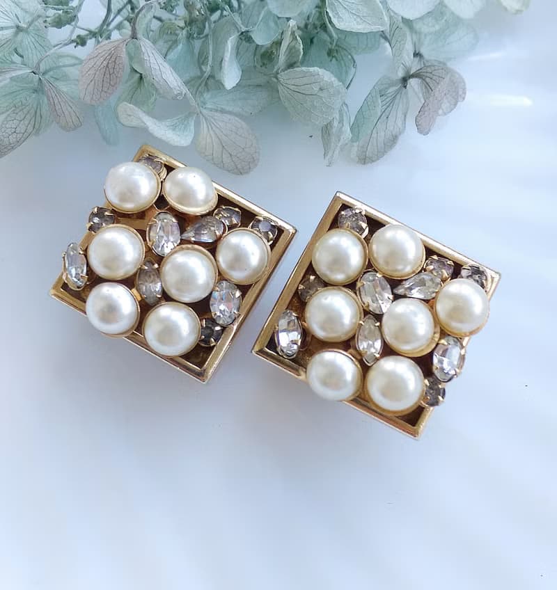 Vintage Jewelry 西洋古董飾品 個性 方寸珠鑽 夾式耳環