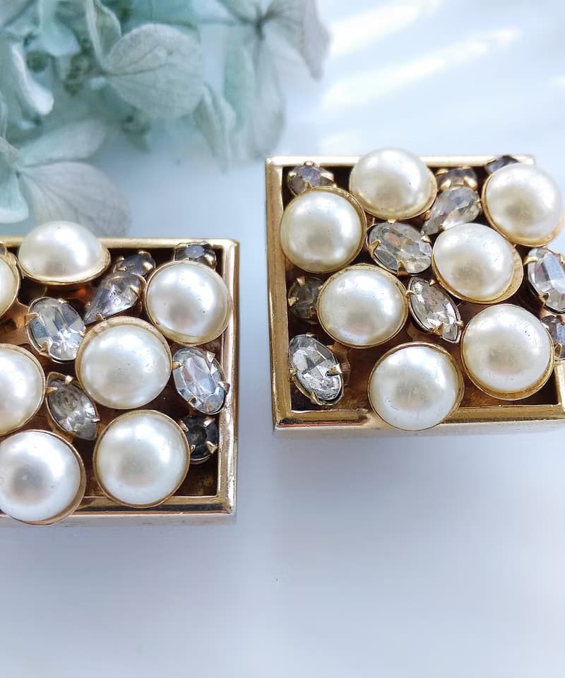 Vintage Jewelry 西洋古董飾品 個性 方寸珠鑽 夾式耳環