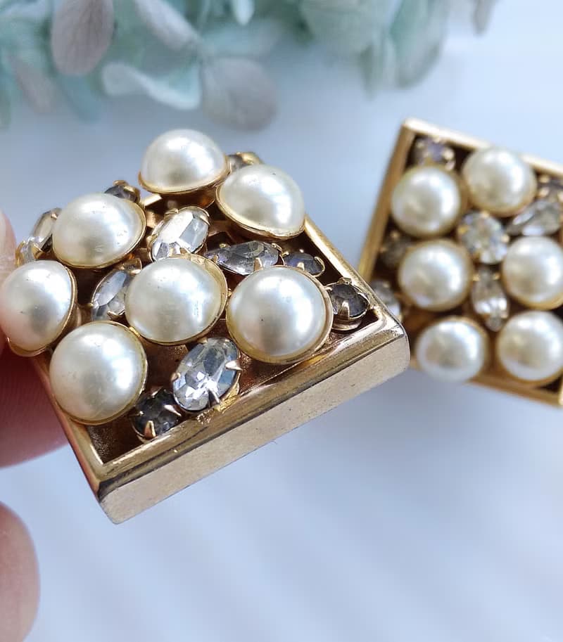 Vintage Jewelry 西洋古董飾品 個性 方寸珠鑽 夾式耳環
