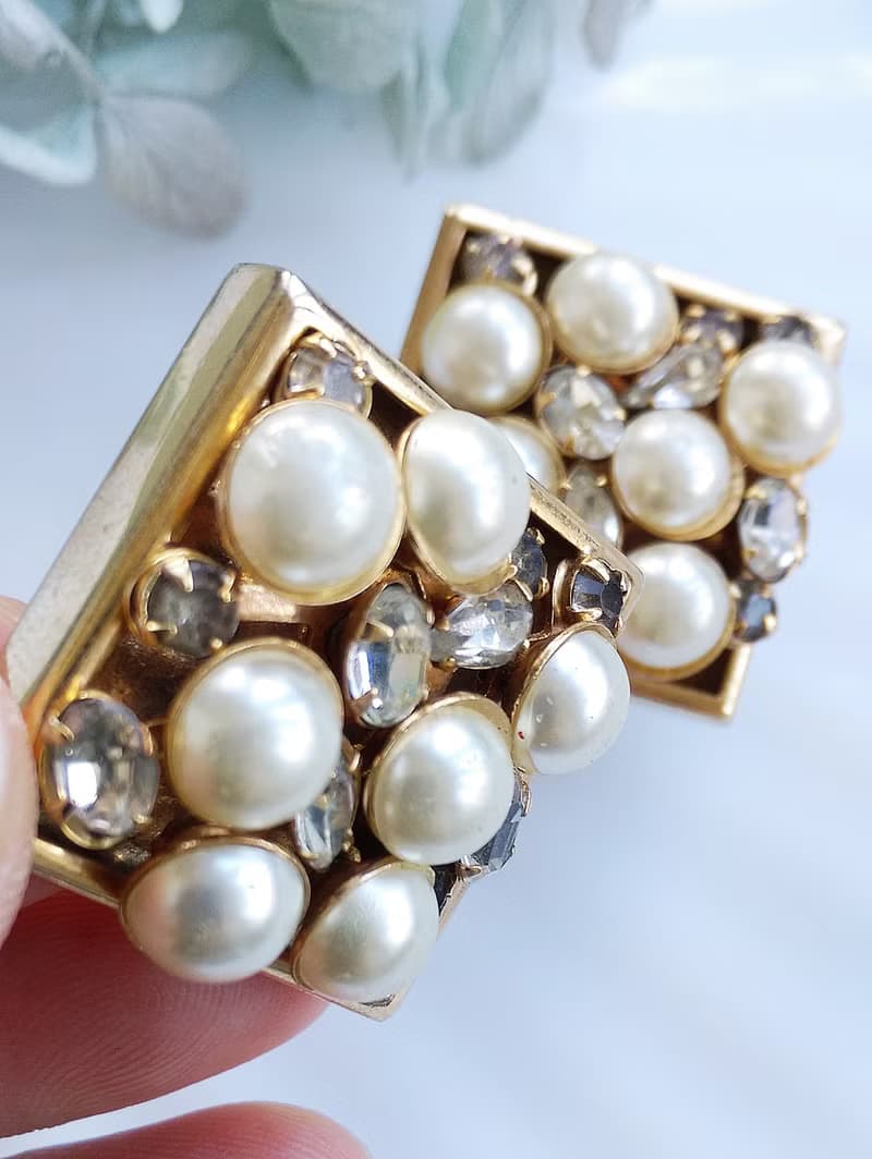 Vintage Jewelry 西洋古董飾品 個性 方寸珠鑽 夾式耳環