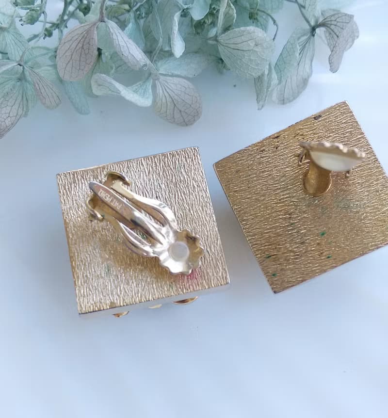 Vintage Jewelry 西洋古董飾品 個性 方寸珠鑽 夾式耳環
