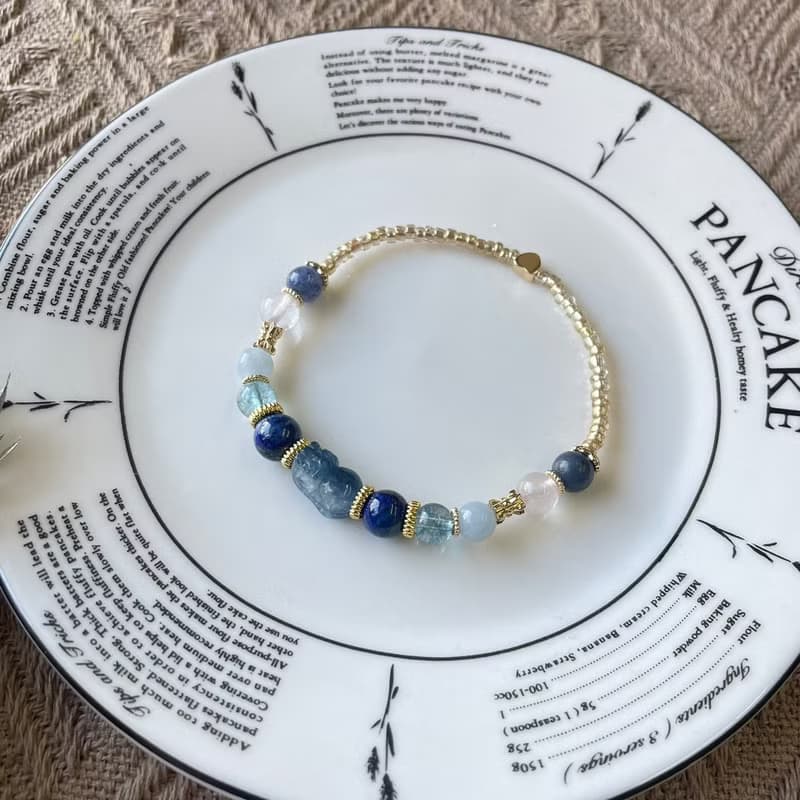 藍晶石平安貔貅彈性手鍊