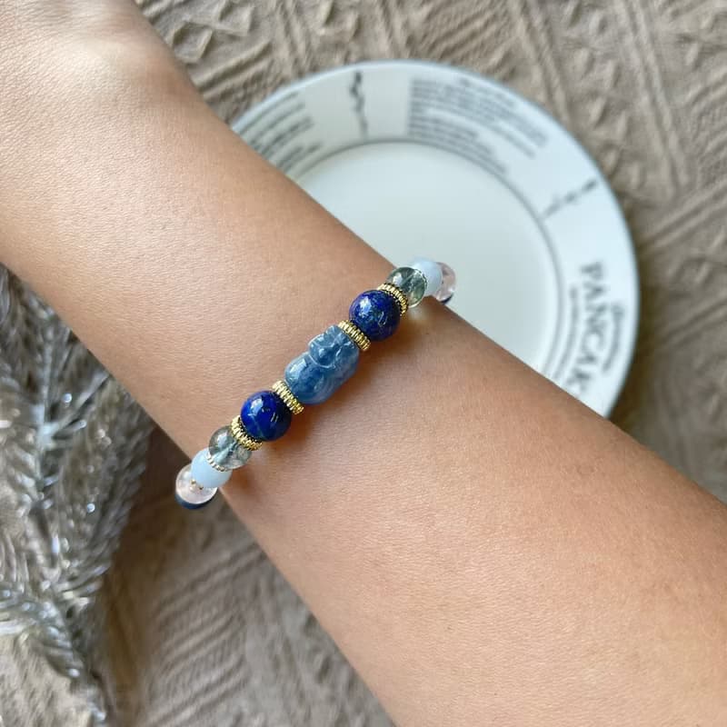 藍晶石平安貔貅彈性手鍊