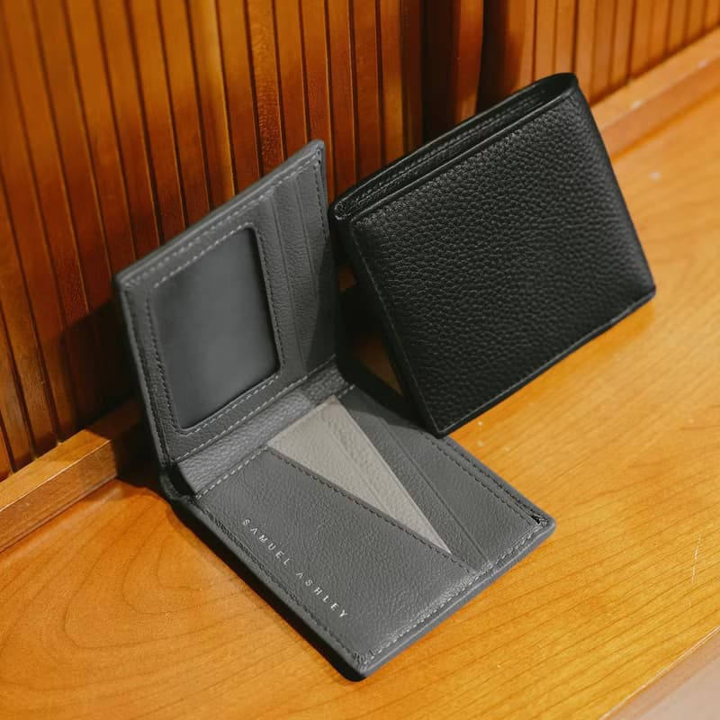 【男士禮物】Liam RFID防盜皮革雙摺錢包- 暴風灰色 可加購印名