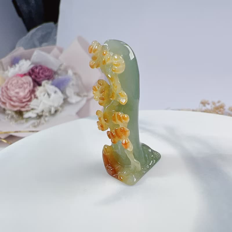 悟道系列-飄黃翡小山水 | 擺件 | 天然緬甸A貨翡翠 | 送禮